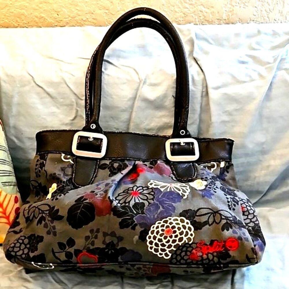 Vintage Split Hawaiian Floral Print Shoulder Bag with Silver Buckle Detail - Picture 2 of 10